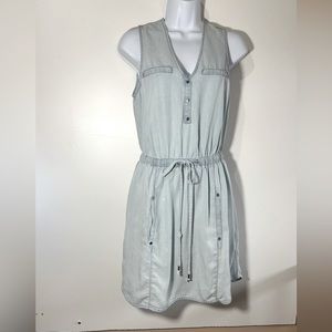 DYNAMITE MINI SUMMER DRESS BAND WAIST POCKETS LIGHT BLUE DENIM SIZE SMALL